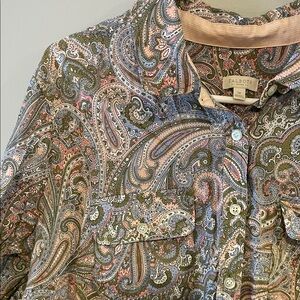 Talbots Paisley Button-Up Shirt in Green and Pink